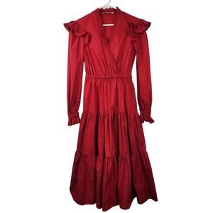 Philosophy Di Lorenzo Serafini Red Maxi Dress Long Sleeve V Neck Tiered US 2 NWT